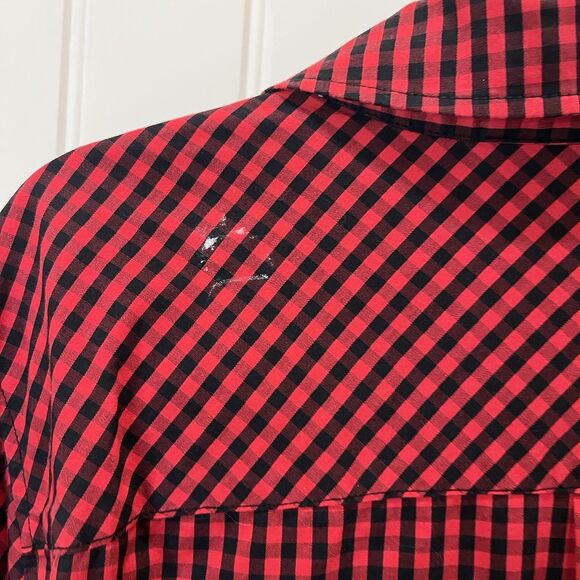 Susan Graver Red Black Plaid Checkered Button Up Long Sleeve Shirt Womens 22W - Picture 9 of 10